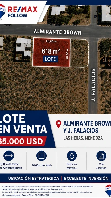 VENTA LOTE ESQUINA- ALMIRANTE BROWN LAS HERAS